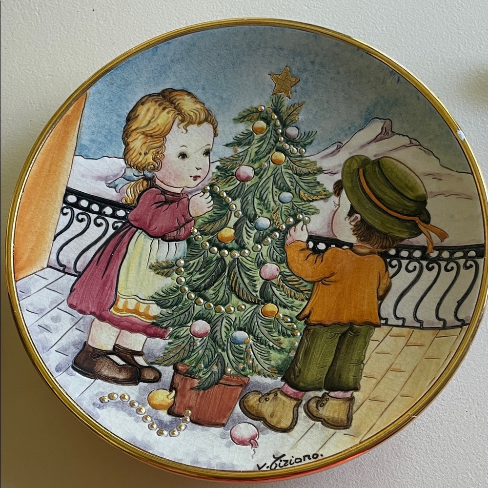 1981 Veneto Flair Plate The Night Before Christmas Children Tiziano Italy 7.5"